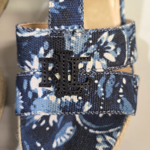 Lauren Ralph Lauren Hale Platform Sandal Blue Floral Espadrille Wedge 10 NIB - Picture 4 of 11